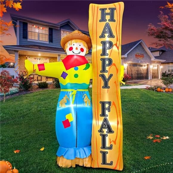 7FT Thanksgiving Inflatable Scarecrow Decorations Inflatables Outdoor with LED